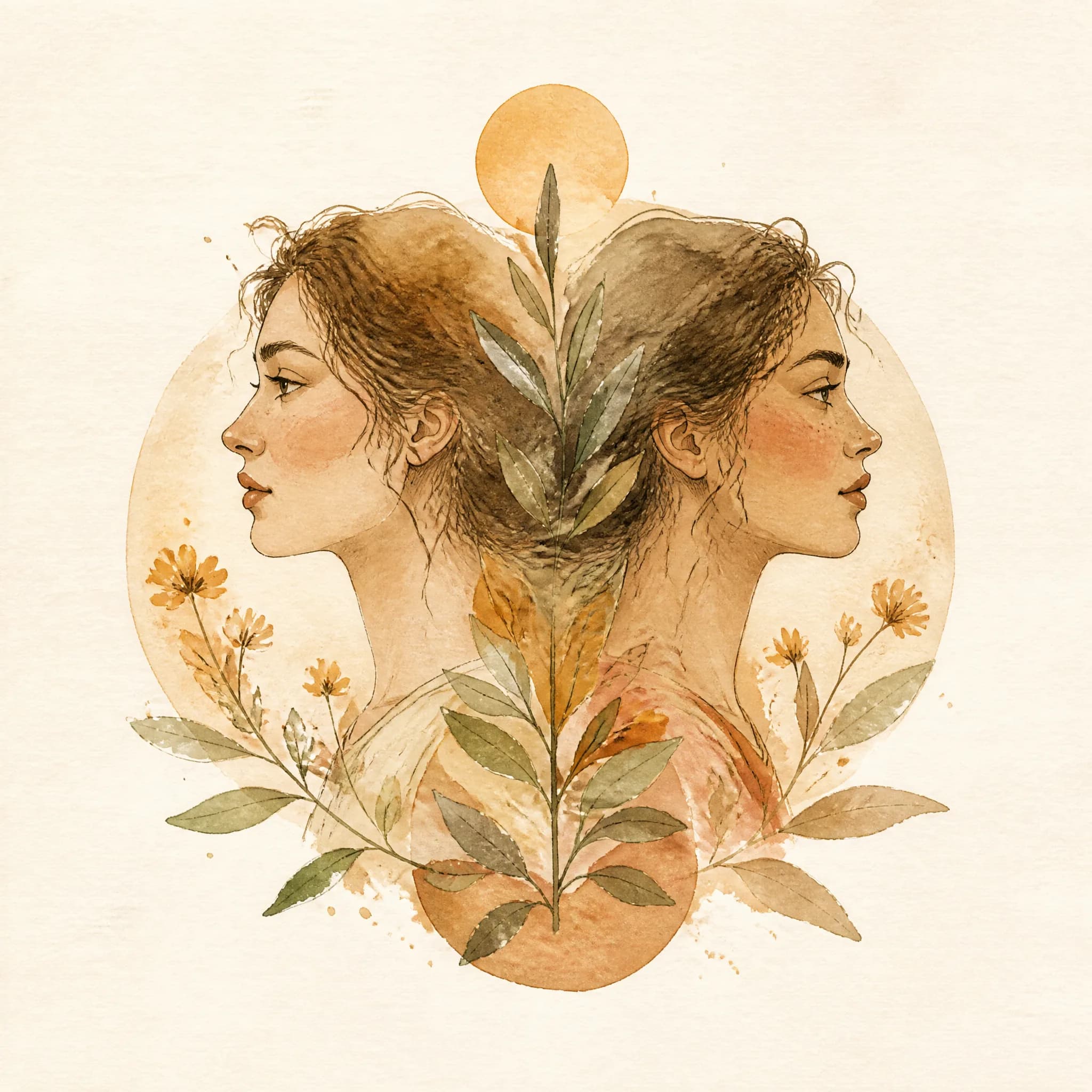 Zwillinge – Aquarell-Illustration des Archetyps